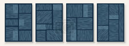 Téléchargez les illustrations : Moderne Neutre Abstrait Imprimable Wall Art Set de 4 Simple Line Print Bleu Marine Minimaliste Art mural Contemporain Décor d'intérieur Art mural moderne. - en licence libre de droit