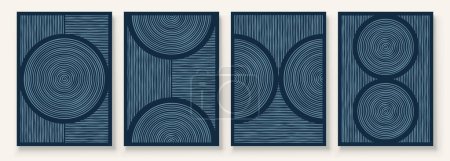 Illustration for Modern Neutral Abstract Printable Wall Art Set of 4 Simple Line Print Blue Navy Minimalist Wall Art Contemporary Home Decor Modern Wall Art. - Royalty Free Image