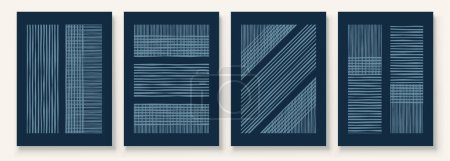 Illustration for Modern Neutral Abstract Printable Wall Art Set of 4 Simple Line Print Blue Navy Minimalist Wall Art Contemporary Home Decor Modern Wall Art. - Royalty Free Image