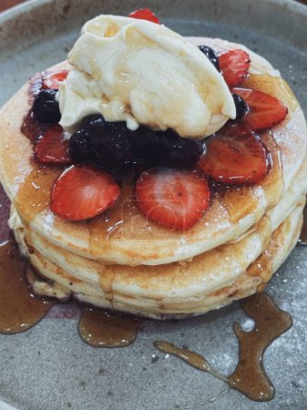 Photo for Sweet breakfast.Sweet pancakes with fruit - Royalty Free Image