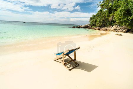 Photo for Empty tropical beach landscape. Travel vacations destination. Sunbed on the sand. Tourism. Nature.Relax.Concept - Royalty Free Image