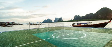 Photo for Phang Nga, Thailand. Floating football field in fisherman village on Panyee island. Travel destination - Royalty Free Image