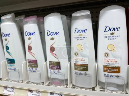 Photo for Grovetown, Ga USA - 10 25 22: Grocery store Dove hair care products shelf prices - Royalty Free Image