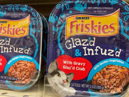 Téléchargez les photos : Grovetown, Ga États-Unis - 09 11 22 : Épicerie Friskies aliments pour chats glacés et infusés - en image libre de droit