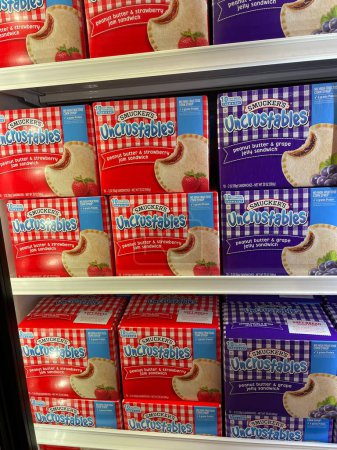 Photo for Grovetown, Ga USA - 01 06 23: Uncrustables frozen peanut butter and jelly sandwich display in a grocery store - Royalty Free Image