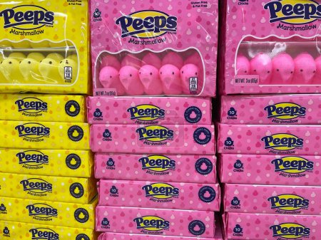 Photo for Grovetown, Ga USA - 02 17 23: Grocery store peeps easter marshmallow candy stacked up - Royalty Free Image
