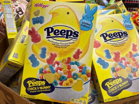 Photo for Grovetown, Ga USA - 02 20 23: Easter Peeps candy flavored cereal in a display bin - Royalty Free Image