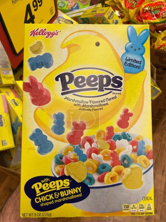 Photo for Grovetown, Ga USA - 02 20 23: Easter Peeps candy flavored cereal in a store - Royalty Free Image