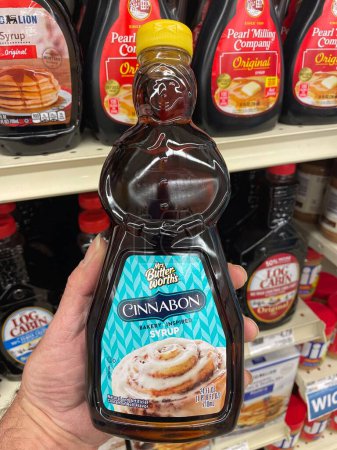 Photo for Grovetown, Ga USA - 03 03 23: Grocery store Mrs Butter worths pancake syrup cinnabon flavor - Royalty Free Image
