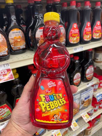 Photo for Grovetown, Ga USA - 03 03 23: Grocery store Mrs Butter worths pancake syrup Fruity Pebbles flavor - Royalty Free Image