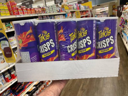 Photo for Grovetown, Ga USA - 03 10 23: Grocery store Takis crisps canister full case - Royalty Free Image