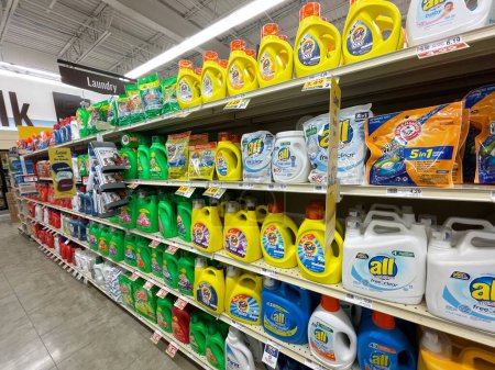 Photo for Grovetown, Ga USA - 10 22 22: Grocery store Cleaning chemical laundry detergent section side view - Royalty Free Image