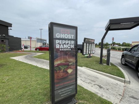 Photo for Waynesboro, Ga USA - 05 26 23: Wendys fast food restaurant drive thru Ghost Pepper Ranch chocken sign - Royalty Free Image