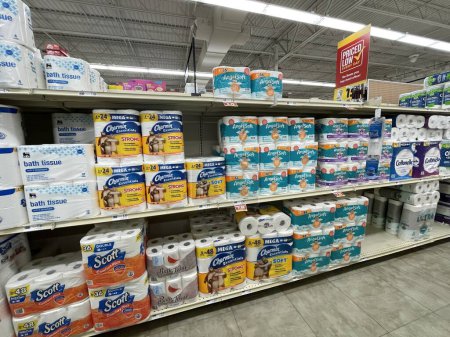 Photo for Grovetown, Ga USA - 05 10 22: Food Lion grocery store toilet paper aisle wide view - Royalty Free Image