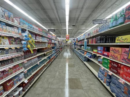 Photo for Grovetown, Ga USA - 04 23 22: Food Lion grocery store looking down sports drink aisle - Royalty Free Image