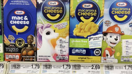 Photo for Grovetown, Ga USA - 12 18 22: Food Lion grocery store Kraft Mac and cheese box dinners and prices - Royalty Free Image