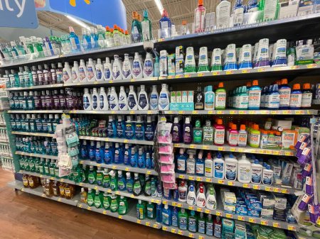Photo for Grovetown, Ga USA - 11 03 22: Walmart retail store oral care aisle side view - Royalty Free Image
