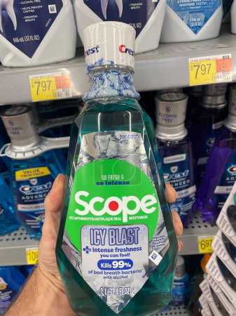 Photo for Grovetown, Ga USA - 11 03 22: Walmart retail store oral care Scope mint mouthwash - Royalty Free Image