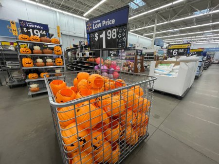Photo for Grovetown, Ga USA - 11 03 22: Walmart retail store oral care Halloween section bin of pumpkin pales - Royalty Free Image