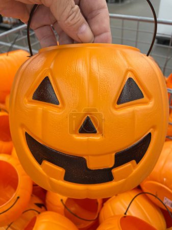 Photo for Grovetown, Ga USA - 11 03 22: Walmart retail store oral care Halloween section pumpkin pale - Royalty Free Image