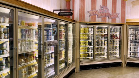 Photo for Grovetown, Ga USA - 02 16 22: Food lion Grocery store 2022 corner of ice cream freezer section - Royalty Free Image