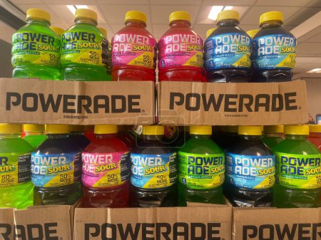 Photo for Lakeland Fla, USA - 05 18 24: Limited edition Powerade sports drink Sour display - Royalty Free Image