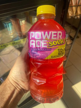 Photo for Lakeland Fla, USA - 05 18 24: Limited edition Powerade sports drink Sour watermelon - Royalty Free Image