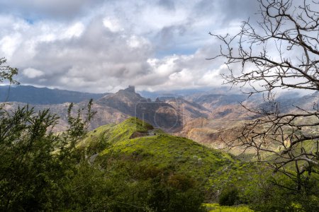 view of Bentayga rock in the top of Gran Canaria . Gran Canaria. Canary islands