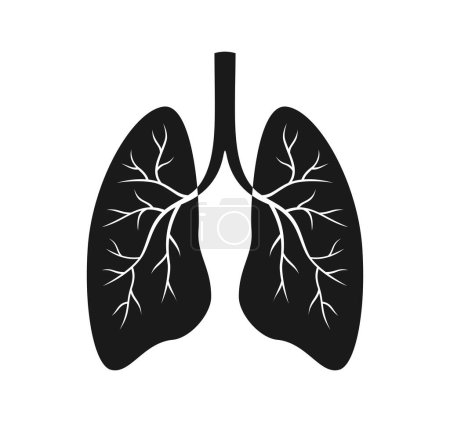 Téléchargez les illustrations : Icône poumons noirs sur fond blanc. Illustration vectorielle plate - en licence libre de droit