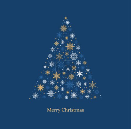 Photo for Christmas tree made of snowflakes on a blue background. Christmas greeting card. Vector illustration - Royalty Free Image