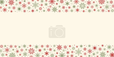 Photo for Christmas frame with red and green snowflakes and copy space on a beige background. Vector illustration - Royalty Free Image