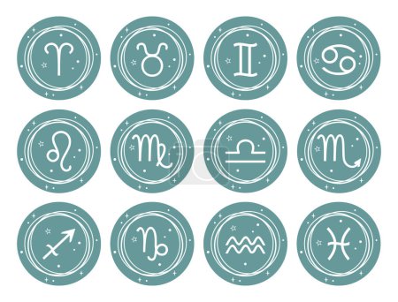 Téléchargez les illustrations : Vector set of green and white zodiac signs isolated on a white background - en licence libre de droit