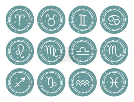 Vector set of green and white zodiac signs isolated on a white background