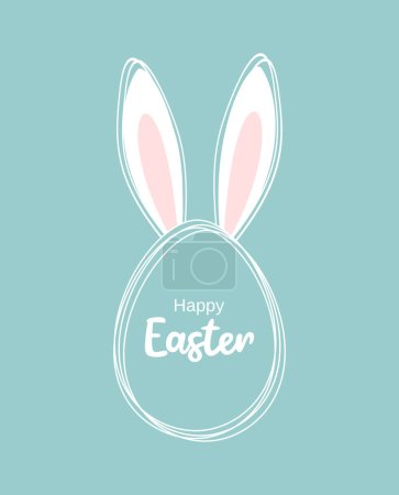 Illustration for Easter greeting card. Easter egg with typography inside and rabbit ears on a pastel green background. Flat vector illustration - Royalty Free Image