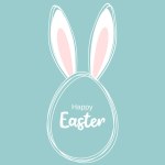 Easter greeting card. Easter egg with typography inside and rabbit ears on a pastel green background. Flat vector illustration
