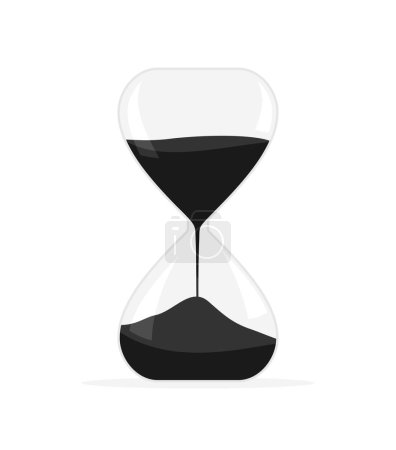 Hourglass with black sand isolated on white background. Flat vector illustration