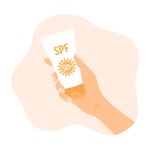 Hand holding a tube of sunscreen. Vector flat illustration