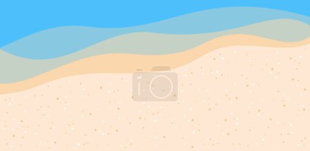 Sandstrand und Meereswellen Hintergrund, Draufsicht. Flache Vektorabbildung