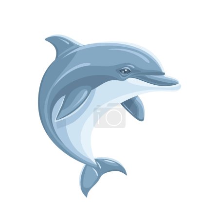 Ilustración de Delfín azul gris de dibujos animados aislado sobre fondo blanco, ilustración vectorial plana - Imagen libre de derechos