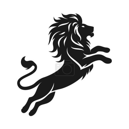 Ilustración de Silueta negra de un león saltando sobre un fondo blanco, ilustración vectorial - Imagen libre de derechos