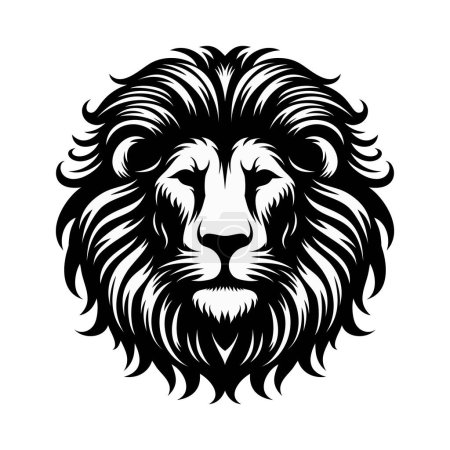 Illustration for Black silhouette of lion head with lush mane on white background, front view. Vector illustration - Royalty Free Image
