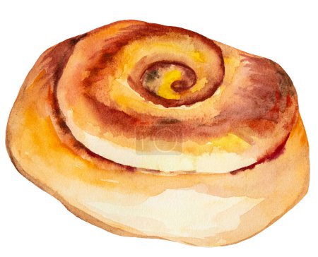 Photo for Russian or ukrainian Pie isolated watercolor illustration, baked goods.  Hand drawn tasty food Element for design, greeting cards and craftin - Royalty Free Image