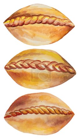 Photo for Russian or ukrainian Pies isolated watercolor illustration, baked goods.  Hand drawn tasty food Element for design, greeting cards and craftin - Royalty Free Image