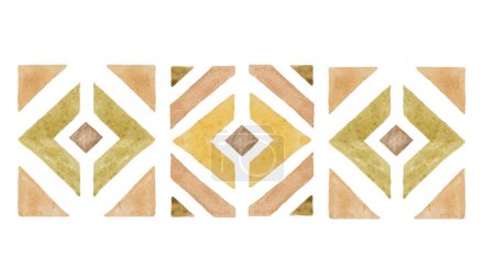 Téléchargez les photos : Watercolor geometric elements and patterns, isolated illustration,  earthy colors.  Brown and beige  tribal, ethnic or Boho ornament for wedding and greeting stationery and design - en image libre de droit