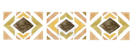 Foto de Watercolor geometric elements and patterns, isolated illustration,  earthy colors.  Brown and beige  tribal, ethnic or Boho ornament for wedding and greeting stationery and design - Imagen libre de derechos