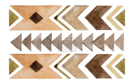 Téléchargez les photos : Watercolor tribal geometric elements and patterns, isolated illustration,  earthy colors.  Brown and beige Boho or ethnic ornament for wedding and greeting stationery and design - en image libre de droit