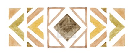 Photo for Watercolor tribal geometric elements and patterns, isolated illustration,  earthy colors.  Brown and beige Boho or ethnic ornament for wedding and greeting stationery and design - Royalty Free Image