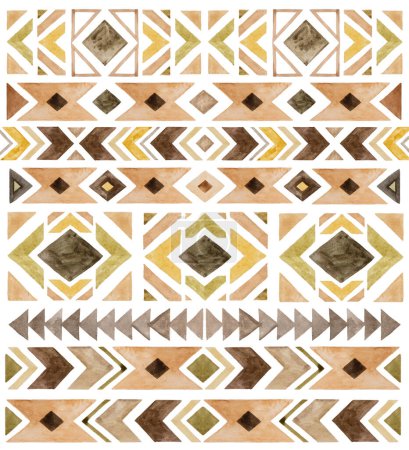 Téléchargez les photos : Watercolor tribal geometric elements and patterns, isolated illustration,  earthy colors.  Brown and beige Boho or ethnic ornament for wedding and greeting stationery and design - en image libre de droit