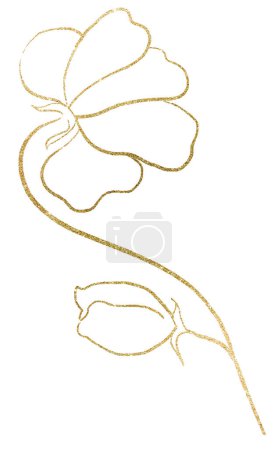 Téléchargez les photos : Fleur sauvage dorée étincelante dessinée à la main, illustration isolée. Elément floral romantique pour mariage stationnaire, cartes de voeux - en image libre de droit