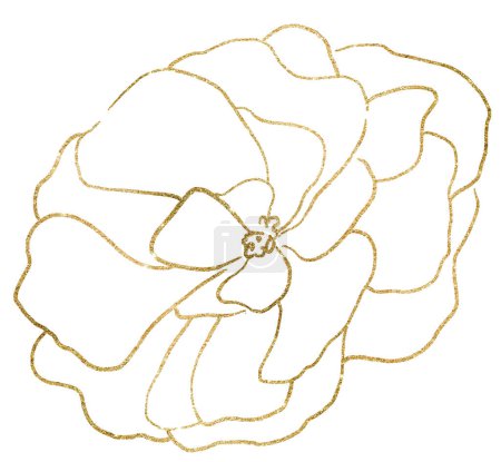Foto de Flor de peonía dorada brillante dibujada a mano, ilustración aislada. Elemento floral romántico para boda estacionaria, tarjetas de felicitación - Imagen libre de derechos